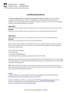 Avoiding Redundancy - University of Manitoba