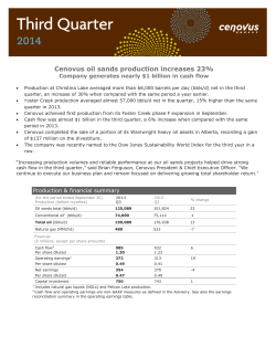 Cenovus oil sands production increases 23%