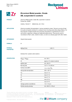 Zirconium Metal powder, Grade AB, suspended in acetone