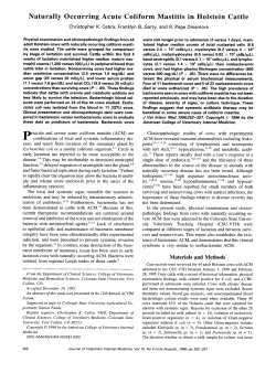 Naturally Occurring Acute Coliform Mastitis in Holstein Cattle