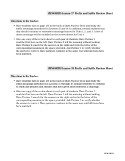 REWARDS Lesson 17 Prefix and Suffix Review Sheet REWARDS