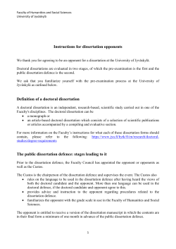 Instructions for dissertation opponents Definition of a doctoral