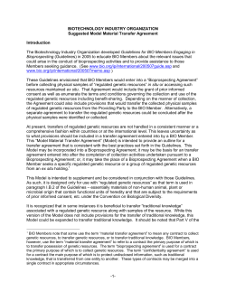 Suggested Model Material Transfer Agreement
