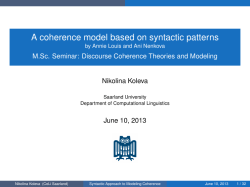 Syntactic Approach to Modeling Coherence - coli.uni