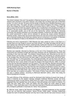 CERS Working Paper Racism in Rwanda Henry Millar, 2014 The