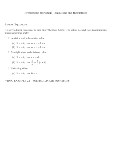 Precalculus Workshop - Equations and Inequalities Linear
