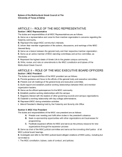 ARTICLE I &ndash; ROLE OF THE MGC REPRESENTATIVE ARTICLE II