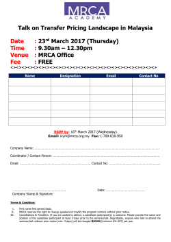 Talk on Transfer Pricing Landscape in Malaysia Date : 23rd March