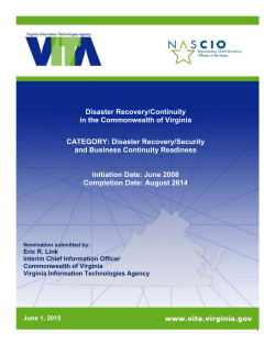 Disaster Recovery/Continuity in the Commonwealth of Virginia