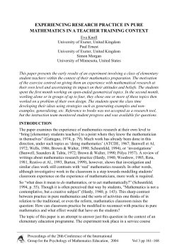 EXPERIENCING RESEARCH PRACTICE IN PURE MATHEMATICS