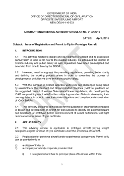 Issue of Registration and Permit to Fly for Prototype Aircraft.