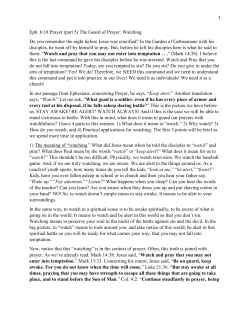 Eph. 6:18 Prayer (part 5) The Guard of Prayer: Watching Do you