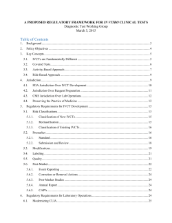 A Proposed Regulatory Framework for In Vitro Clinical Tests