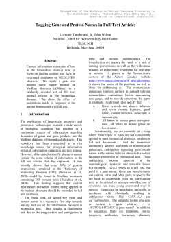 Tagging Gene and Protein Names in Full Text Articles