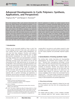 Advanced Developments in Cyclic Polymers: Synthesis