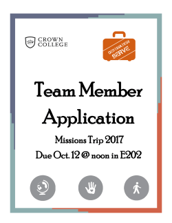 Missions Trip 2017 Due Oct. 12 @ noon in E202
