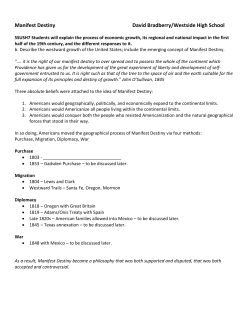 Manifest Destiny David Bradberry/Westside High School