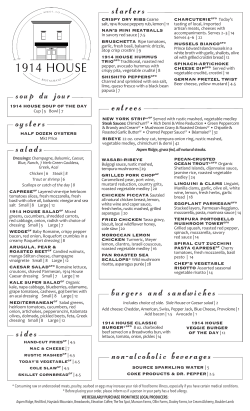 1914 HOUSE SOUP OF THE DAY HALF DOZEN OYSTERS