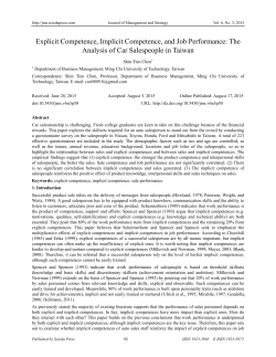 Explicit Competence, Implicit Competence, and Job