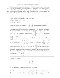 MATH 246: Exam 3 (Friday, May 2, 2014) Please answer