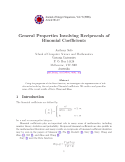 General Properties Involving Reciprocals of Binomial