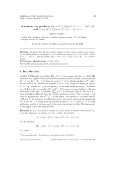A note on the products ((m + 1) 2 + 1)((m + 2) 2 + 1) ...(n 2 + 1) and