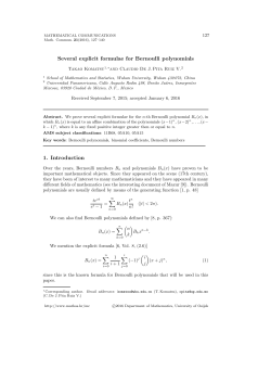 Several explicit formulae for Bernoulli polynomials 1. Introduction