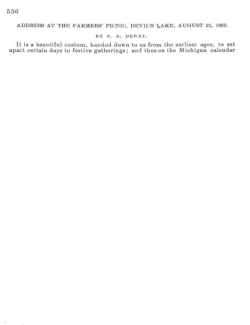 Address at the Farmers` Picnic, Devil`s Lake, August 22, 1883
