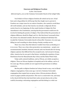 Emerson and Religious Freedom by Rev. Don Garrett delivered