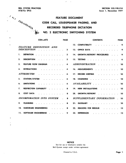 FEATURE DOCUMENT CODE CALL, LOUDSPEAKER PAGING