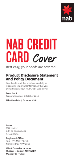NAB Credit Card Cover Product disclosure statement and policy