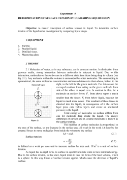 Experiment 5 DETERMINATION OF SURFACE TENSION BY