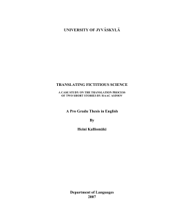 UNIVERSITY OF JYV&Auml;SKYL&Auml; TRANSLATING FICTITIOUS