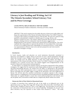Literacy is Just Reading and Writing, Isn`t It? The Ontario Secondary