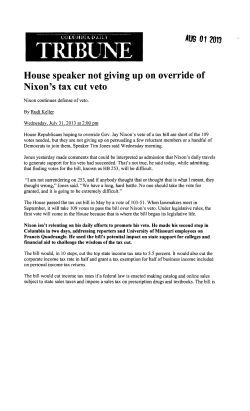 House speaker not giving up on override of Nixon`s tax cut veto