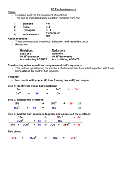 2B Electrochemistry Redox Oxidation involves the movement of