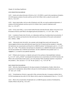 Chapter 16: Acid Base Equilibrium ACID IONIZATION EQUILIBRIUM