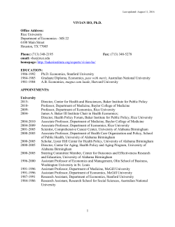 1 VIVIAN HO, Ph.D. Office Address: Rice University Department of