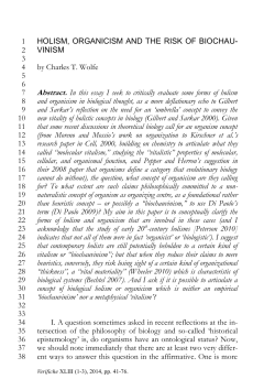 HOLISM, ORGANICISM AND THE RISK OF BIOCHAU