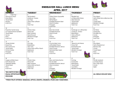 ENDEAVOR HALL LUNCH MENU APRIL 2017