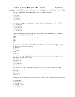 Chemistry 1B Winter 2016 MWF 9:30 Midterm 1 Test Form A