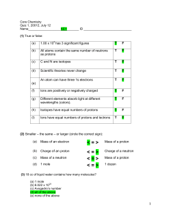 Mass of a proton  Charge of a neutron  Mass of a