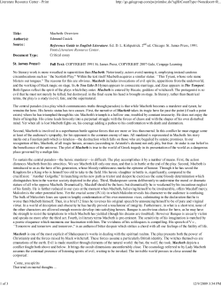 Title: Macbeth: Overview Author(s): Edmund Cusick Source