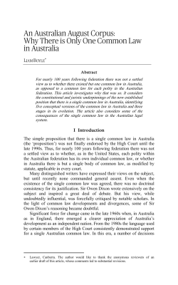 An Australian August Corpus: Why There is Only One Common Law