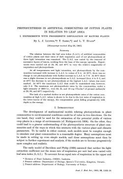 PHOTOSYNTHESIS IN ARTIFICIAL COMJ\ruNITIES OF COTTON