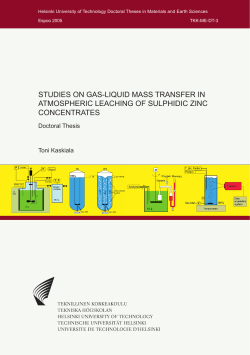 Studies on gas-liquid mass transfer in atmospheric leaching of