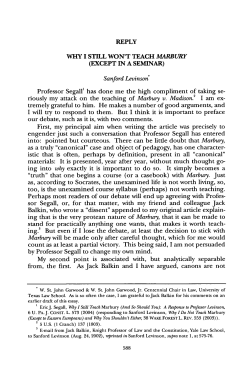 Why I Still Won`t Teach Marbury (Except in a Seminar)