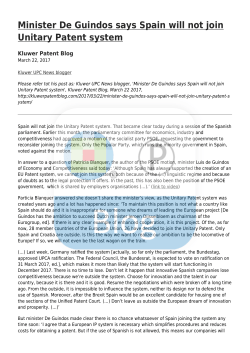 Minister De Guindos says Spain will not join Unitary Patent system