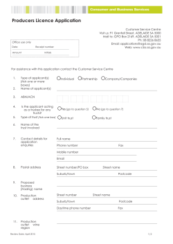 Producers Licence Application - Consumer and Business Services