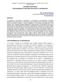 PHILOSOPHY OF INFORMATIONi Prof. Dr. Bernd Frohmann The
